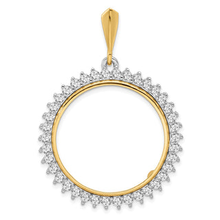 14k Two-tone Gold AAA Diamond Circle 27mm Prong Coin Bezel Pendant - Fits 1/2 oz American Eagle, US $10 Liberty, and Other Coins