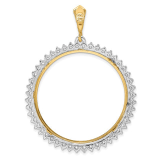 14k Two-tone Gold AA Diamond Circle 32.7mm Prong Coin Bezel Pendant - Fits 1 oz American Eagle, 1 oz Cat, and 1 oz Krugerrand