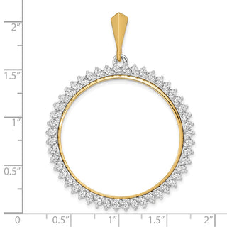 14k Two-tone Gold A Diamond Circle 32.7mm Prong Coin Bezel Pendant - Fits 1 oz American Eagle, 1 oz Cat, and 1 oz Krugerrand