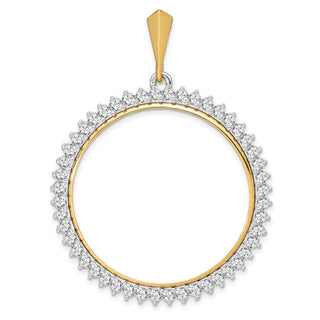 14k Two-tone Gold AA Diamond Circle 32.7mm Prong Coin Bezel Pendant - Fits 1 oz American Eagle, 1 oz Cat, and 1 oz Krugerrand