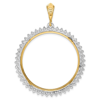 14k Two-tone Gold AA Diamond Circle 34.2mm Prong Coin Bezel Pendant - Fits US $20 Liberty and US $20 St. Gaudens