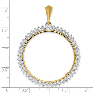 14k Two-tone Gold AA Diamond Circle 34.2mm Prong Coin Bezel Pendant - Fits US $20 Liberty and US $20 St. Gaudens
