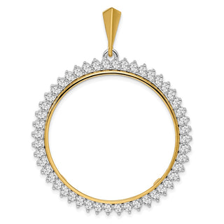14k Two-tone Gold AA Diamond Circle 34.2mm Prong Coin Bezel Pendant - Fits US $20 Liberty and US $20 St. Gaudens