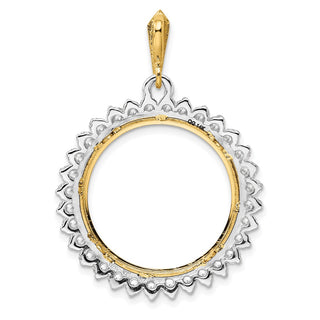14k Two-tone Gold VS Diamond Circle 22mm Prong Coin Bezel Pendant - Fits 1/4 oz American Eagle and Other Coins