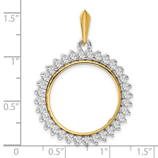 14k Two-tone Gold VS Diamond Circle 22mm Prong Coin Bezel Pendant - Fits 1/4 oz American Eagle and Other Coins