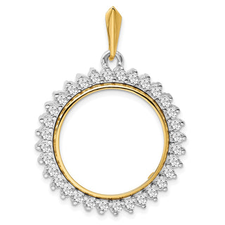 14k Two-tone Gold AAA Diamond Circle 22mm Prong Coin Bezel Pendant - Fits 1/4 oz American Eagle and Other Coins
