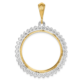 14k Two-tone Gold AA Diamond Circle 27mm Prong Coin Bezel Pendant 3985 - Fits 1/2 oz American Eagle, US $10 Liberty, and Other Coins