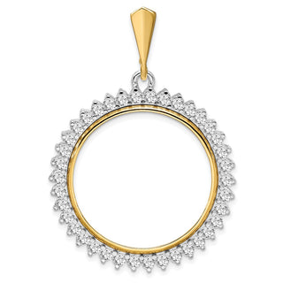 14k Two-tone Gold AAA Diamond Circle 27mm Prong Coin Bezel Pendant 3985 - Fits 1/2 oz American Eagle, US $10 Liberty, and Other Coins