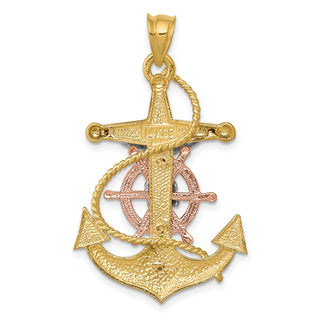 14k Yellow, White and Rose Gold Mariners Cross Pendant D10