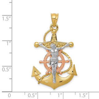 14k Yellow, White and Rose Gold Mariners Cross Pendant D10