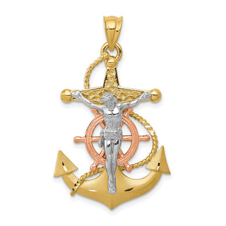 14k Yellow, White and Rose Gold Mariners Cross Pendant D10