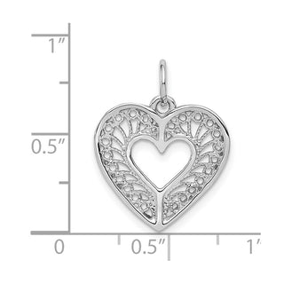 14K White Gold Solid Diamond-cut Fancy Filigree Heart Charm