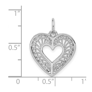 14K White Gold Solid Diamond-cut Fancy Filigree Heart Charm