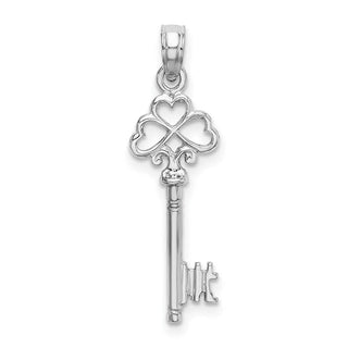 14k White Gold 3-D Key w/Hearts Pendant