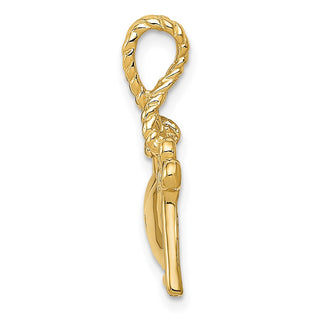 14k Yellow Gold Polished Key Tied To Heart Lock Charm