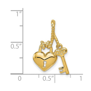 14k Yellow Gold Polished Key Tied To Heart Lock Pendant