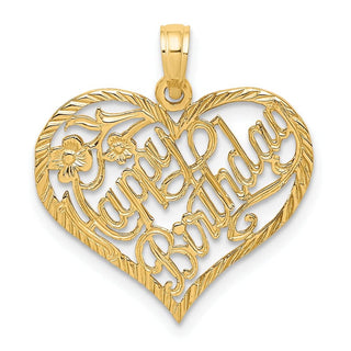 14k Yellow Gold Solid HAPPY BIRTHDAY Heart Pendant