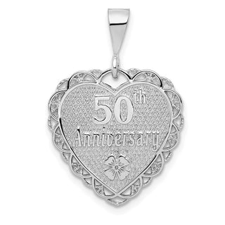 14k White Gold Polished Faceted Reversible 50th Anniversary Pendant