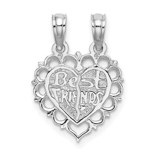 14k White Gold BEST FRIEND 2 Piece Break-Apart Heart Pendant