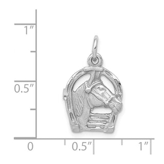 14K White Gold Diamond-cut Horse Head In Horseshoe Charm