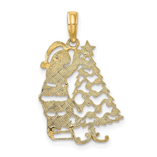 14k Yellow Gold Polished Christmas Tree and Santa Pendant