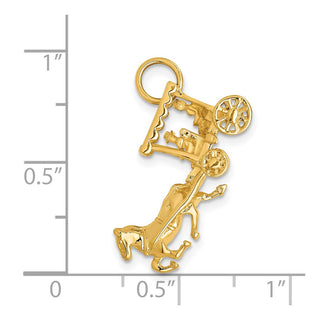 14k Yellow Gold Solid Polished 3-Dimensional Horse and Carriage Charm