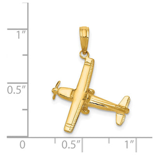 14k Yellow Gold 3-D High-Wing Airplane Pendant