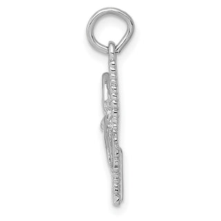 14k White Gold Polished Diamond-cut Comb and Scissors Charm
