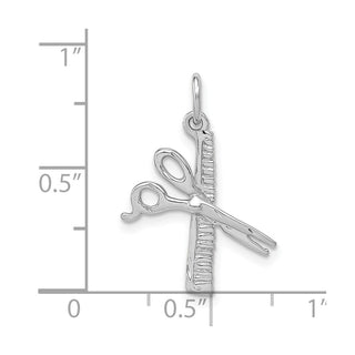 14k White Gold Polished Diamond-cut Comb and Scissors Charm
