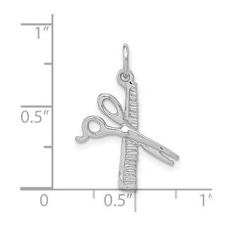 14k White Gold Polished Diamond-cut Comb and Scissors Charm