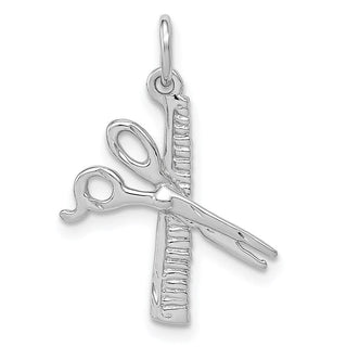 14k White Gold Polished Diamond-cut Comb and Scissors Charm