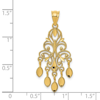 14k Yellow Gold Polished Diamond-cut Chandelier Pendant