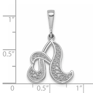 14K White Gold Solid Polished Filigree Initial A Pendant