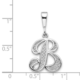 14K White Gold Solid Polished Filigree Initial B Pendant