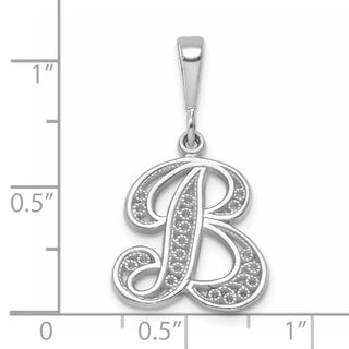 14K White Gold Solid Polished Filigree Initial B Pendant