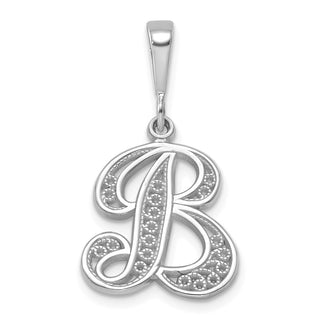 14K White Gold Solid Polished Filigree Initial B Pendant