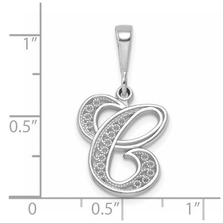 14K White Gold Solid Polished Filigree Initial C Pendant