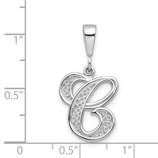 14K White Gold Solid Polished Filigree Initial C Pendant