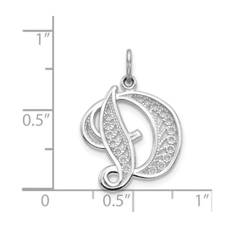 14K White Gold Solid Polished Filigree Initial D Pendant