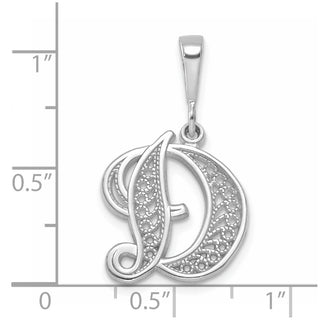 14K White Gold Solid Polished Filigree Initial D Pendant