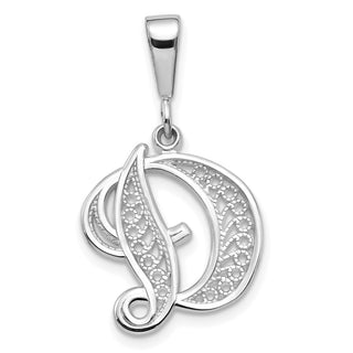 10K White Gold Filigree Initial D Pendant