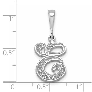 14K White Gold Solid Polished Filigree Initial E Pendant