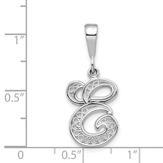 14K White Gold Solid Polished Filigree Initial E Pendant