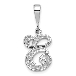 14K White Gold Solid Polished Filigree Initial E Pendant