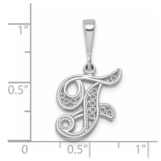 14K White Gold Solid Polished Filigree Initial F Pendant