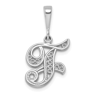 14K White Gold Solid Polished Filigree Initial F Pendant