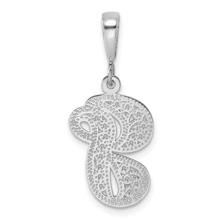 14K White Gold Solid Polished Filigree Initial G Pendant