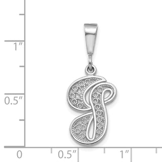14K White Gold Solid Polished Filigree Initial G Pendant