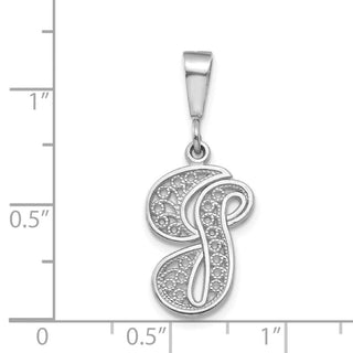 14K White Gold Solid Polished Filigree Initial G Pendant
