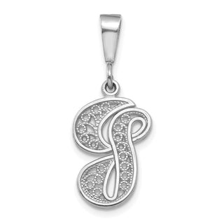 14K White Gold Solid Polished Filigree Initial G Pendant